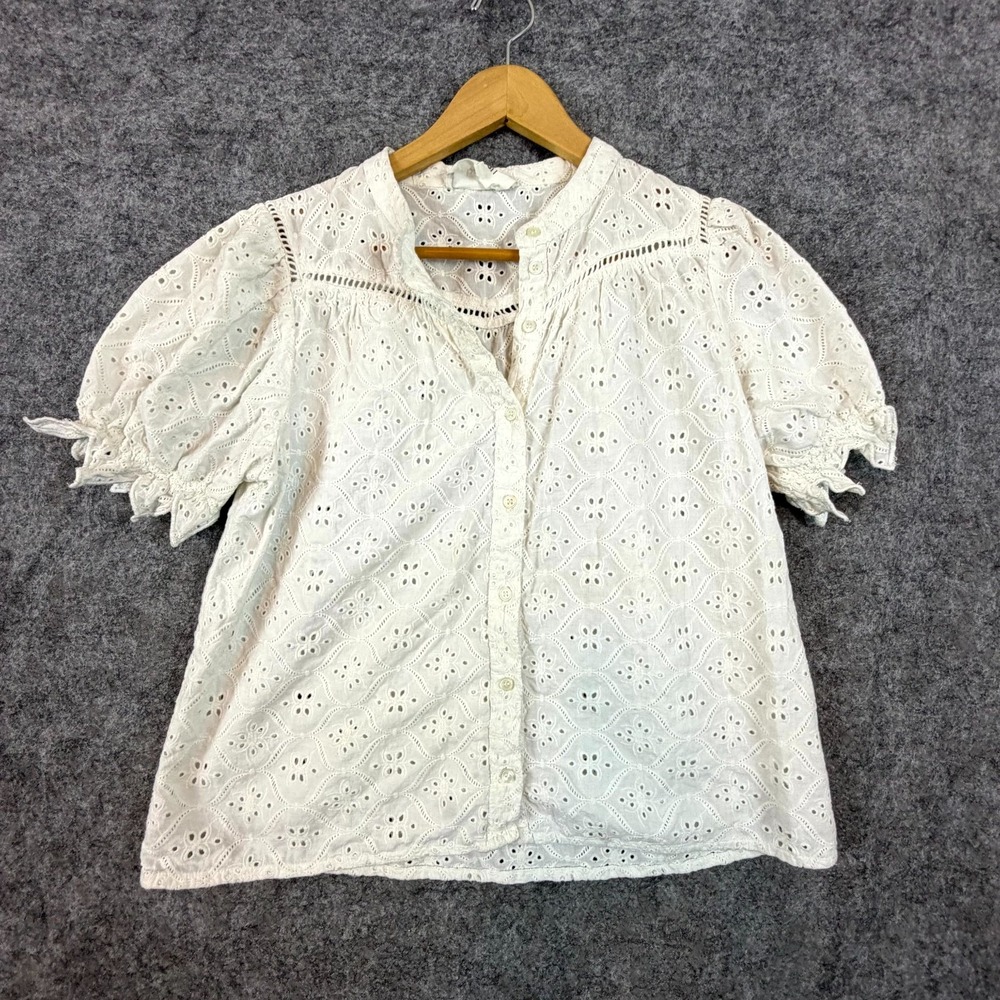 Ba&sh Birkin Shirt Womens 1 White Eyelet Embroidered Feminine Girly Button Front